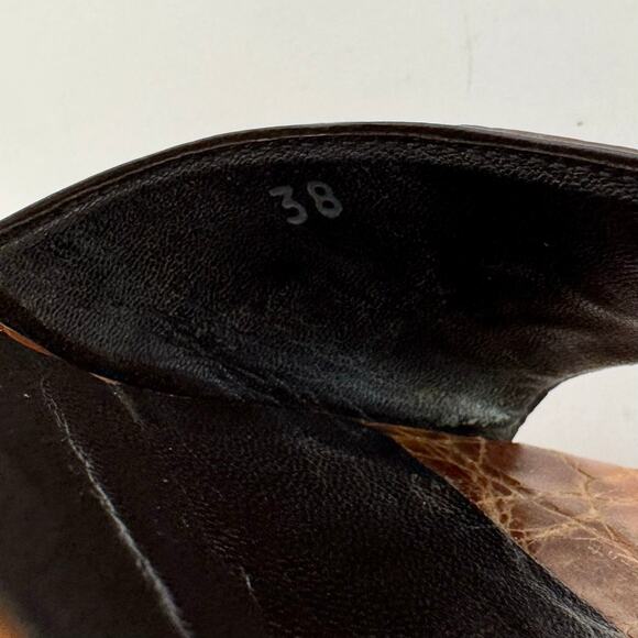 Prada Wedge Platform Clogs Heels Cognac Croc Leather Open-Toe Brown 38 (US 8) - Picture 9 of 13